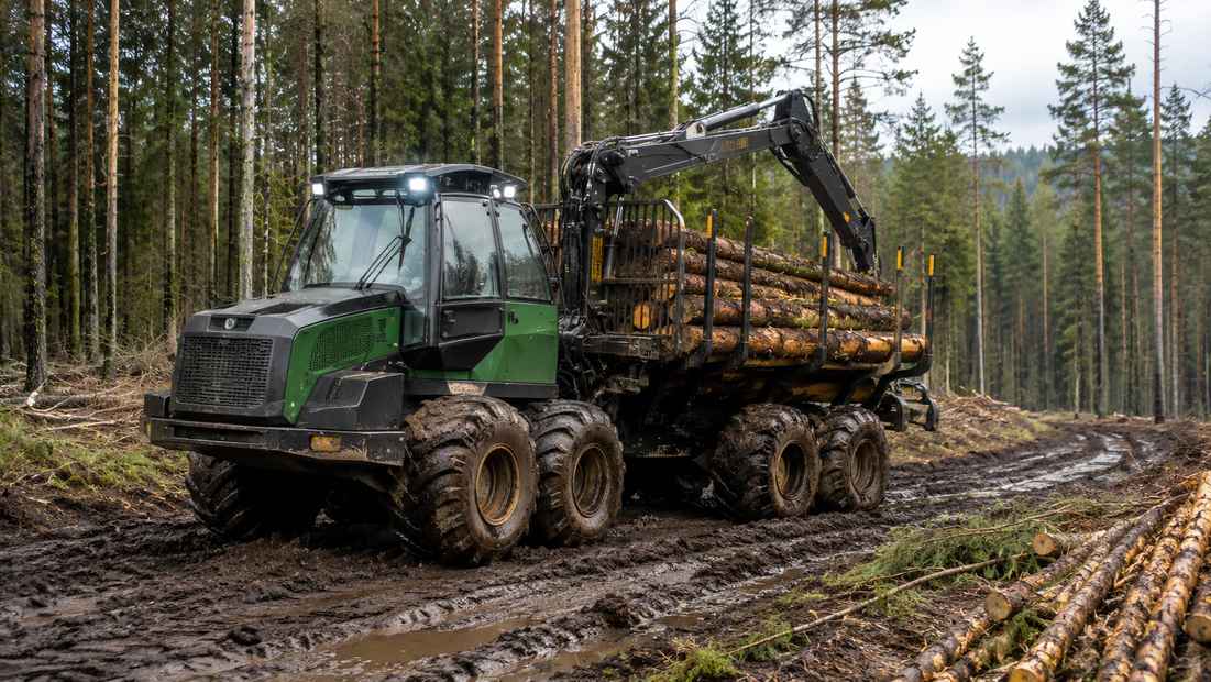 Jak działa forwarder? Żuraw, napęd, opony i kabina stworzone do pracy w lesie